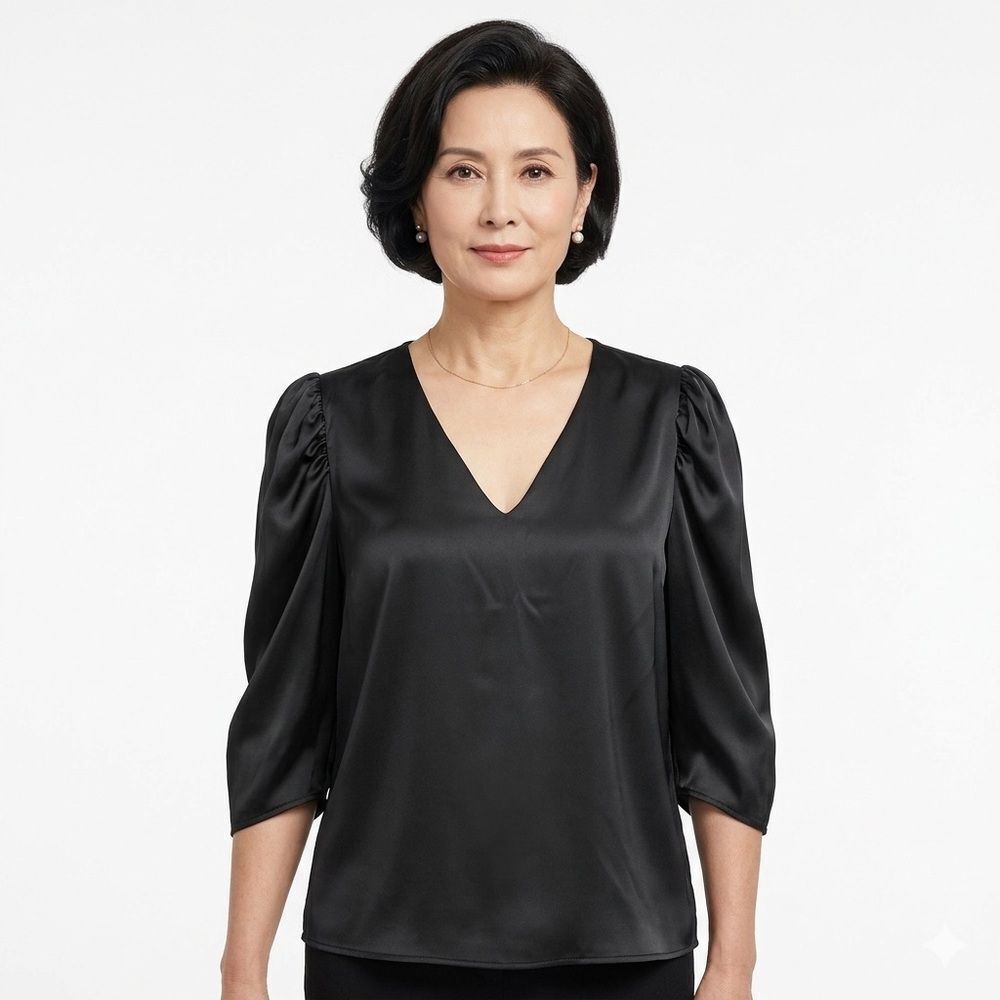 Karlie‎ 25583501 Black Puff Blouse Size L